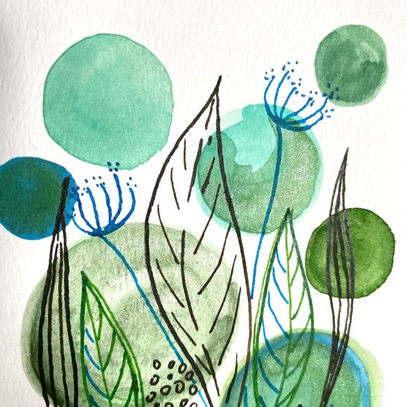 Garden Party Original Art Watercolor Painting Matted Frame Ready 8x10in - Picture 3 of 7